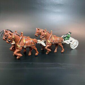 Vintage Cast Iron 4 Horse Drawn Wagon /  Cart with Driver Toys Taiwan 1960s